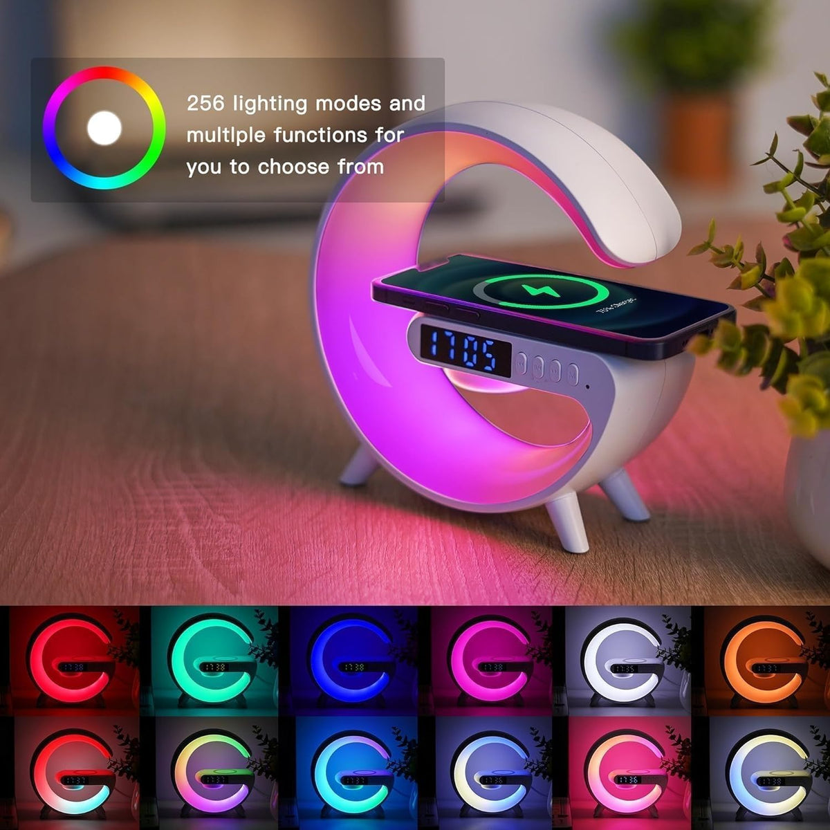 Mini Wireless Speaker with Bluetooth Lamp, Atmosphere Lamp, Wireless Charging, Alarm Clock,Smart LED Table Lamp, Night Light, Birthday Gifts for Girls Boys Party Aged 4-12 (Black)