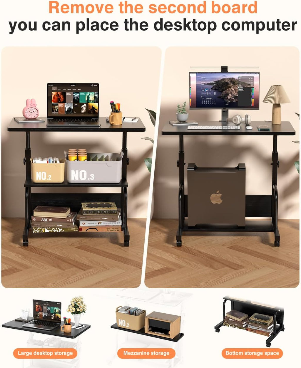 QZMDSM Portable Rolling Desk on Wheels