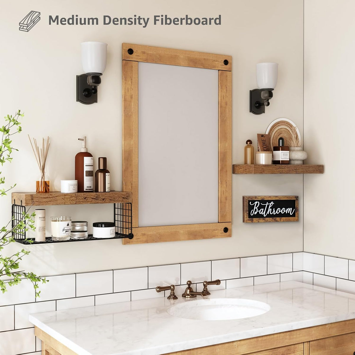 QEEIG ‎Bathroom Shelves with Decor Sign (Brown, 15.7")