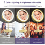 Gold Makup Mirror with Lights, 10X Magnifying Lighted Vanity Mirror, 8 Inches 360 Swivel Two-Sided Tabletop Mirror Gold Finish
