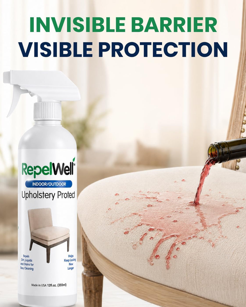 RepelWell Non Toxic Fabric Protector Spray for Upholstery & Furniture,12 oz