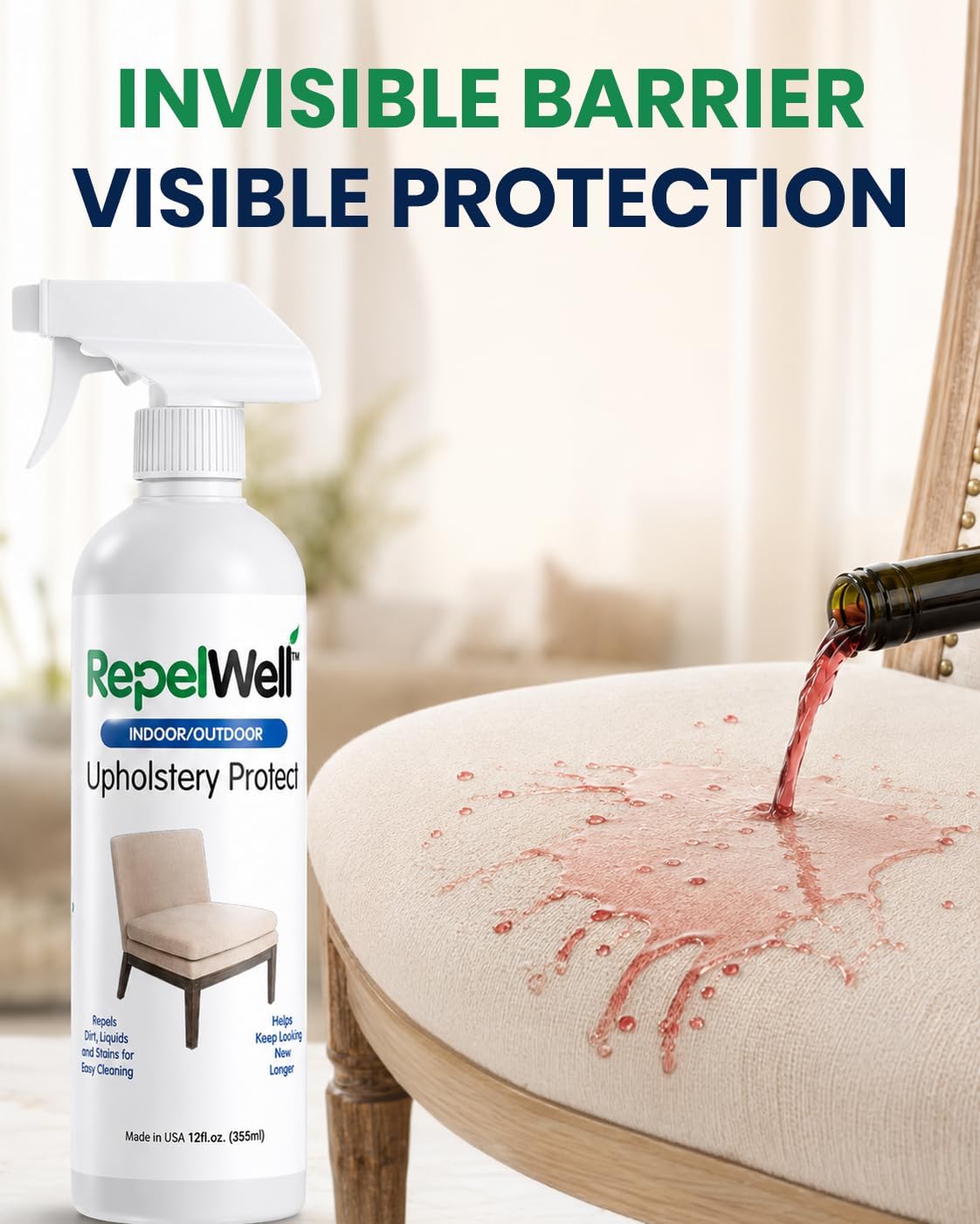 RepelWell Non Toxic Fabric Protector Spray for Upholstery & Furniture,12 oz
