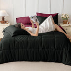 JOLLYVOGUE Queen Comforter Set, Ultra-Soft Bed in a Bag Queen Size 7 Pieces, Oeko-TEX Certified Bedding Set with Down Alternative Comforter, Sheets, Pillowcases & Shams, Black & Deep Burgundy