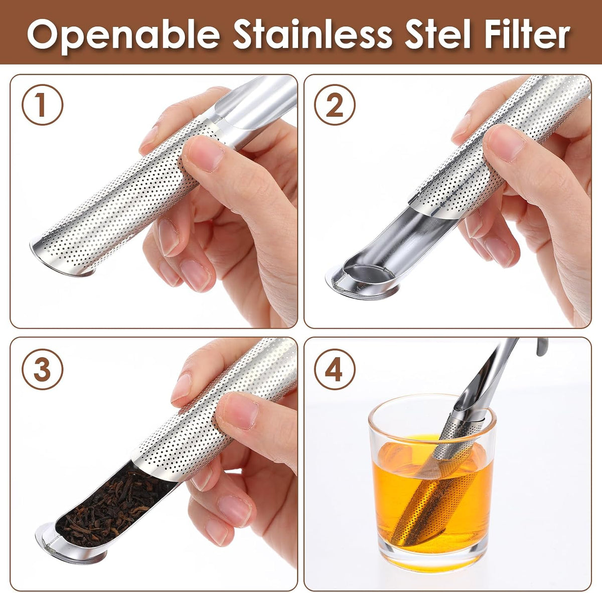 8Pcs Stainless Steel Tea Diffuser, 2024 New Tea Artifact Creative Pipe Tea Infuser Mesh Strainer with Hanging Hook Handle, Universal Fine Holes Tea Interval Diffuser for Loose Tea Leaf Coffee Etc