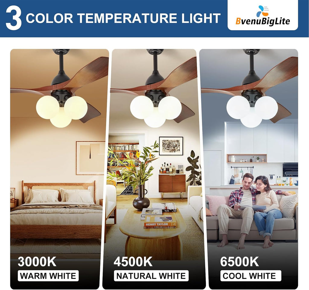 Ceiling Fans with Lights and Remote: 42-Inch Ceiling Fan 3 Blades Bubble Low Profile Outdoor - Walnut Ceiling Fans with Remote Control Quiet Reversible DC Motor for Living Room