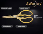 Japanese Gold Kitchen Scissors, Heavy Duty Stainless Steel, Multipurpose Cooking Shears, Dishwasher Safe