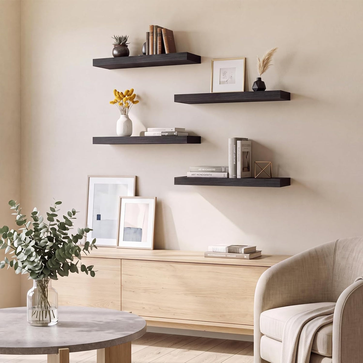 Fixwal Floating Shelves for Wall Decor (Black, Set of 4, 15.7 Inch)