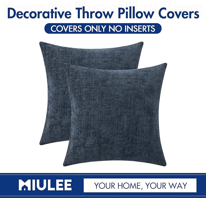 MIULEE Pack of 2 Navy Blue Throw Pillow Covers 16x16 Inch Soft Chenille Pillow - Image 6