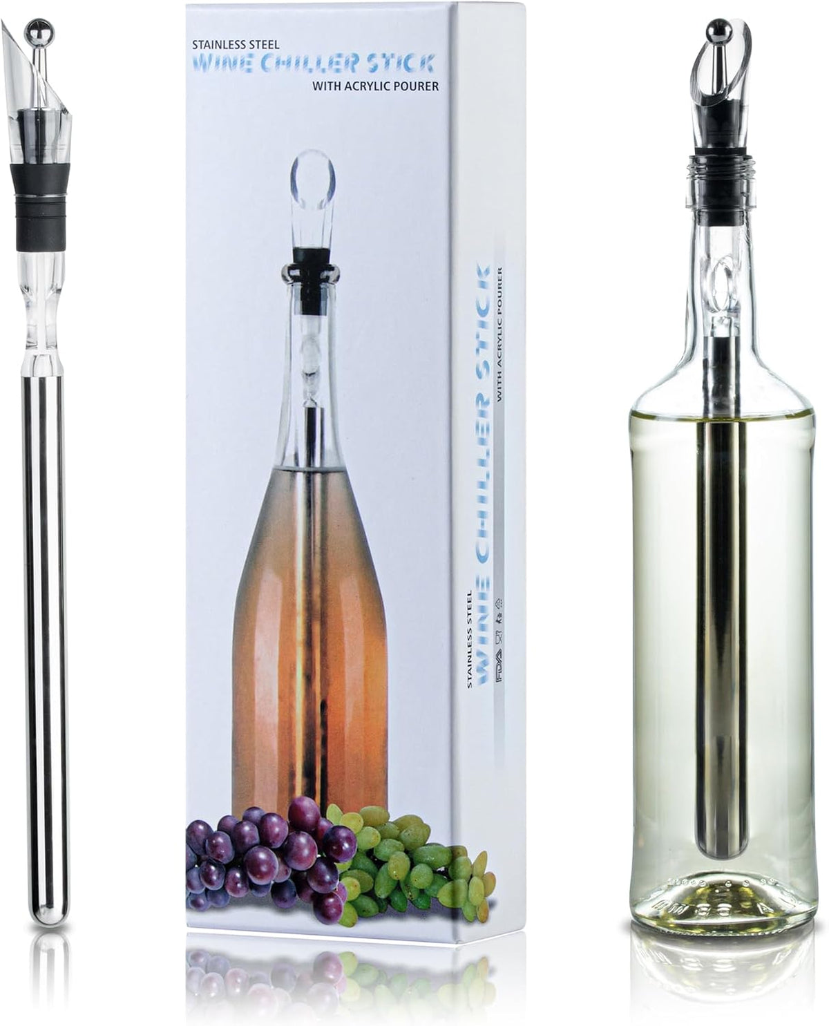 Restaurantware Wine Chilling Rod - 12.64 Inches Stainless Steel Wine Pour Spout With Chiller - Leak-Resistant Wine Accessory - Durable Silver Wine Cooler Stick