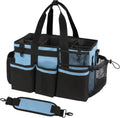 SCAVATA Wearable Cleaning Caddy, Cleaning Caddy Supplies Organizer with Handle & Shoulder Straps for Housekeepers, Under Sink & Car Cleaning Tool Organizers Bag with 4 Foldable Divider (Blue)