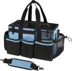 SCAVATA Wearable Cleaning Caddy, Cleaning Caddy Supplies Organizer with Handle & Shoulder Straps for Housekeepers, Under Sink & Car Cleaning Tool Organizers Bag with 4 Foldable Divider (Blue)
