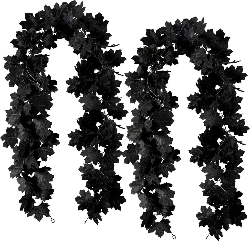2Pcs Black Maple Leaf Garland Halloween Artificial Fall Leave Vines