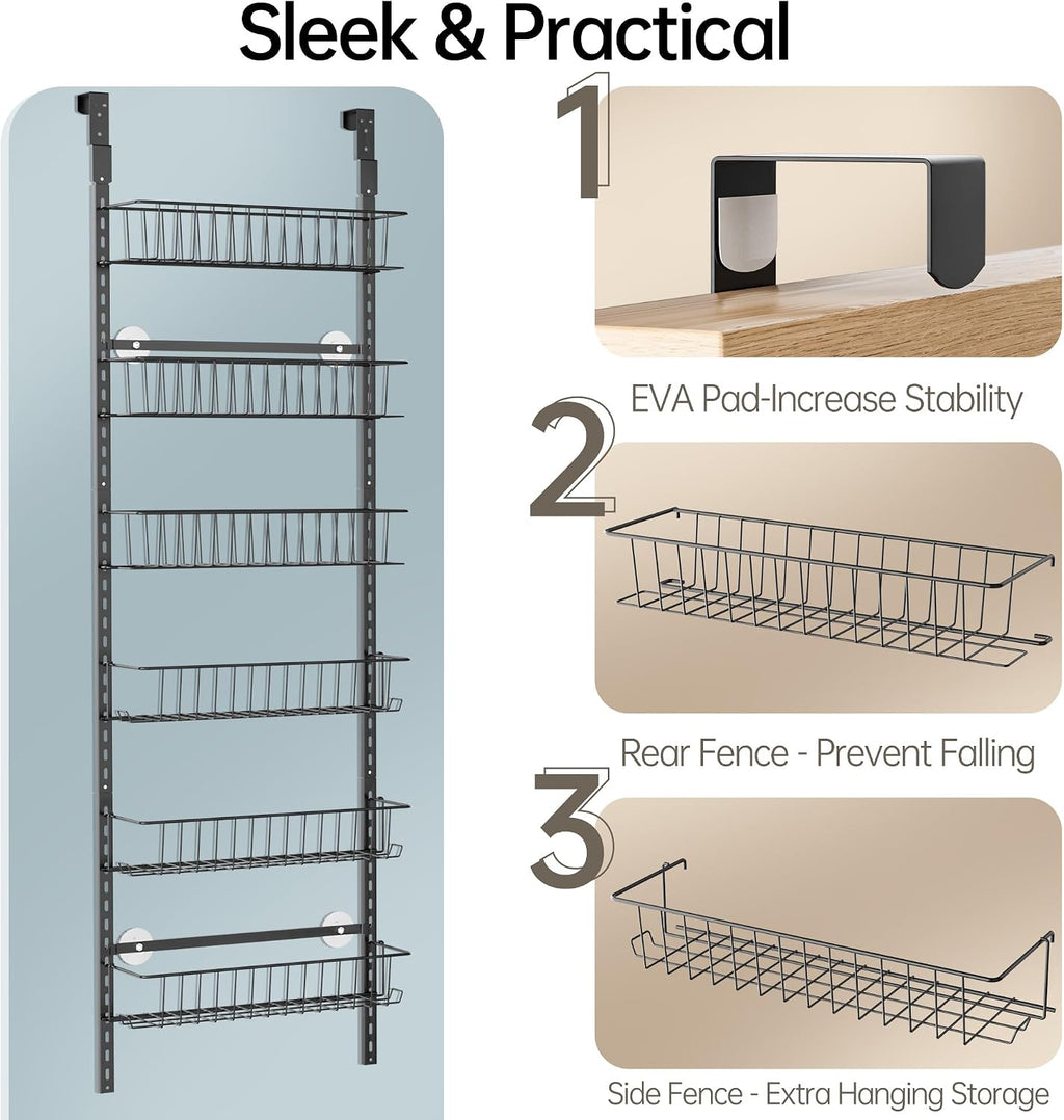 Delamu Adjustable Cabinet Door Organizer, 6 Tier Hanging Spice Rack