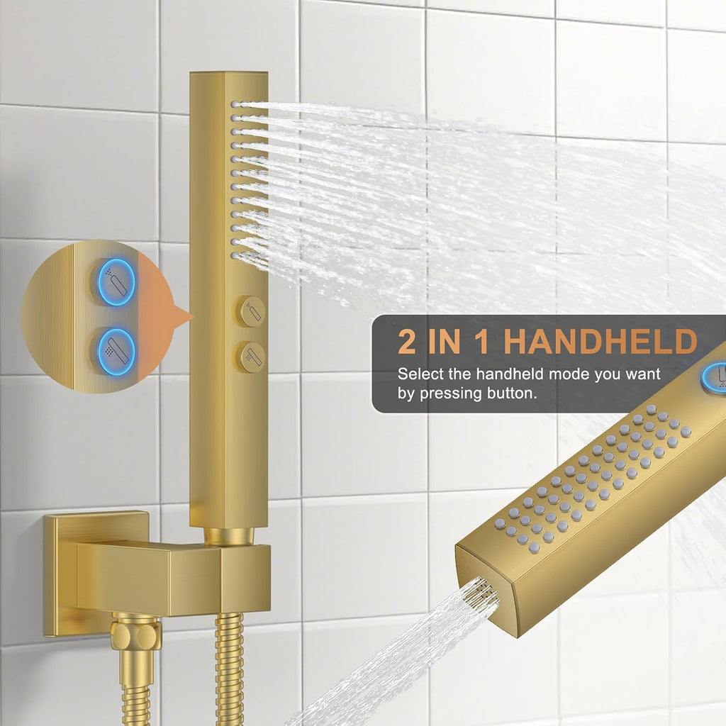 Rain Shower System Brushed Gold Shower Faucet Set Ceiling Mounted