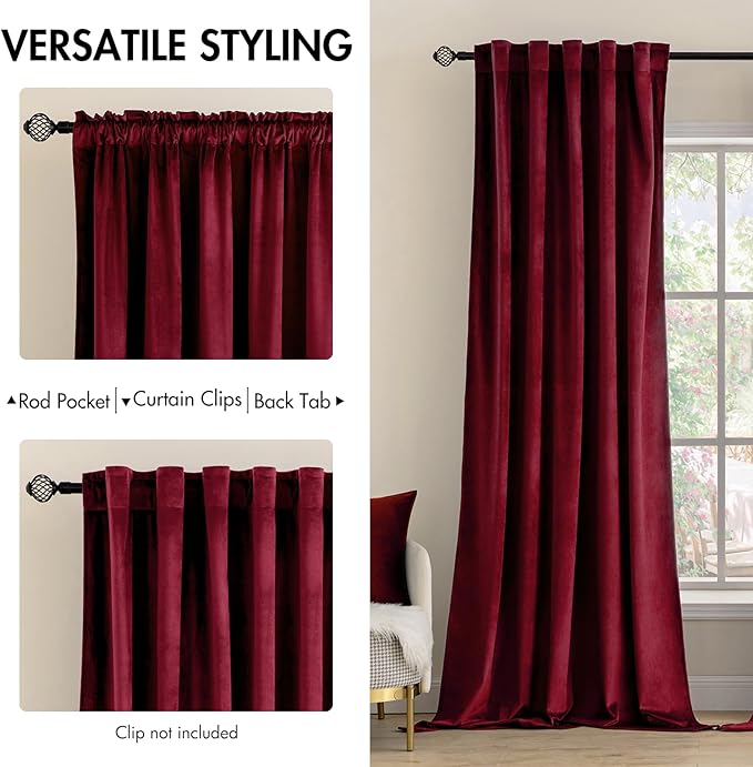 MIULEE Velvet Curtains 108 inches Long 2 Panels - Image 2