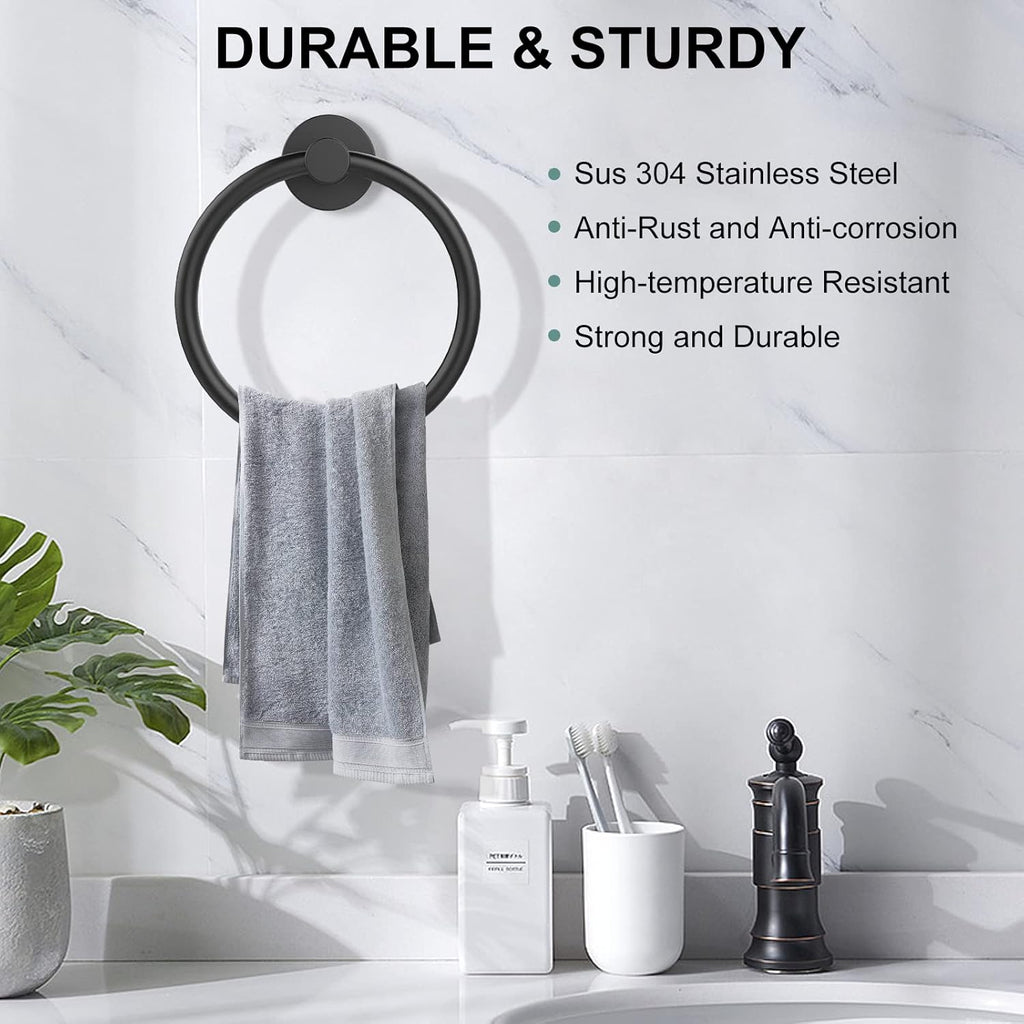 SetSail Towel Holder for Bathroom Wall Matte Black Towel Ring, 2 Pack
