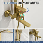 Taplong Outdoor Shower Kit Exposed Bathroom Shower Faucet Set Brushed Gold