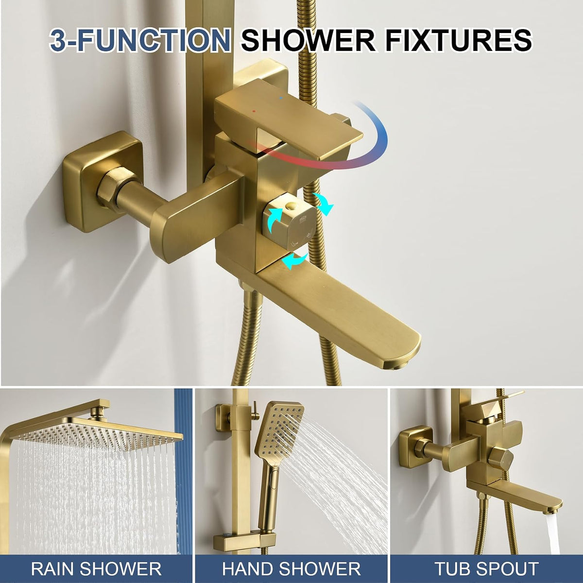 Taplong Outdoor Shower Kit Exposed Bathroom Shower Faucet Set Brushed Gold