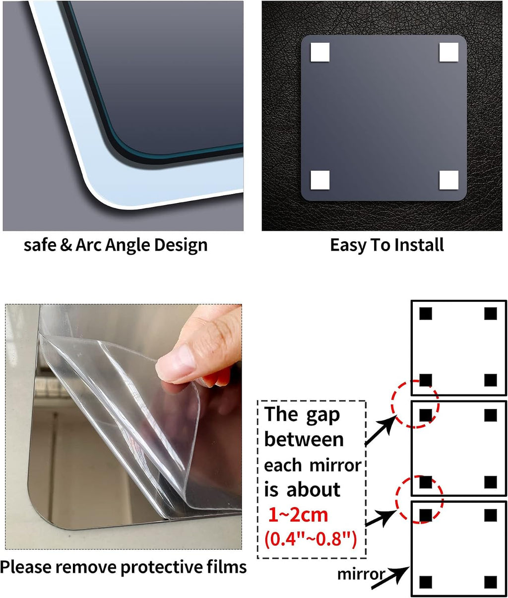 Kids Safety Unbreakable Mirror,Acrylic Shatterproof Mirrors Full Length,12"x12"x4 Pack,Children Non Glass Stick on Mirror,Gym Mirror for Home Workout,Bedroom Body Mirrors Wall Dormitory