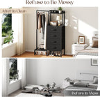Yoobure Black Dresser with Hanging Rack - Small Closet with 4 Fabric Storage Drawers, 44" H Dresser with Clothes Rack, Chest of Drawer, Kids Dressers for Bedroom, Dorm, Living Room, Sturdy Frame