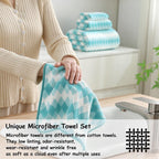12 Pcs Aqua White Diamond Towel Set-4 Bath Towels,4 Hand Towels,4 Washcloths Soft Polyester Towels with Loop Absorbent Shower Towel Quick Dry Beach Chair Towel Family Towels for Bathroom Spa Gym Pool
