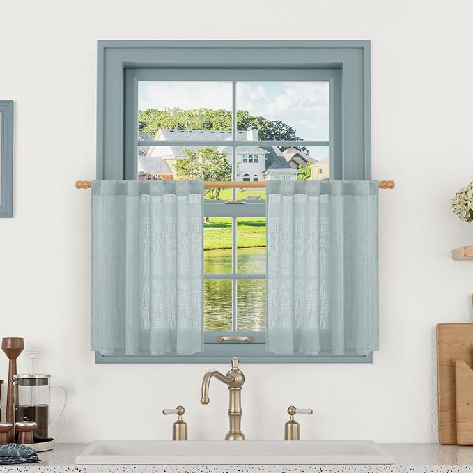 LAMIT Window Linen Curtains 24 Inch Length, Semi Sheer Light Filtering Window by LAMIT
