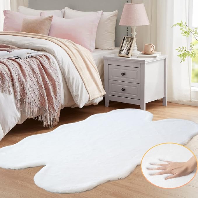 ORINOVA White Faux Rabbit Shaggy Fur Rug 4x6 Area Rugs - Image 3