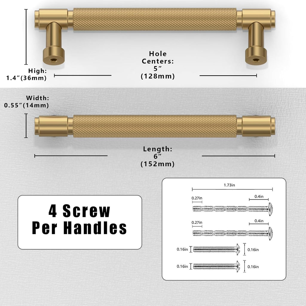 2 Pack Champagne Bronze Knurled Cabinet Pulls 5 Inch(128mm) Kitchen Cabinet Handles Cabinet Hardware Drawer Pulls