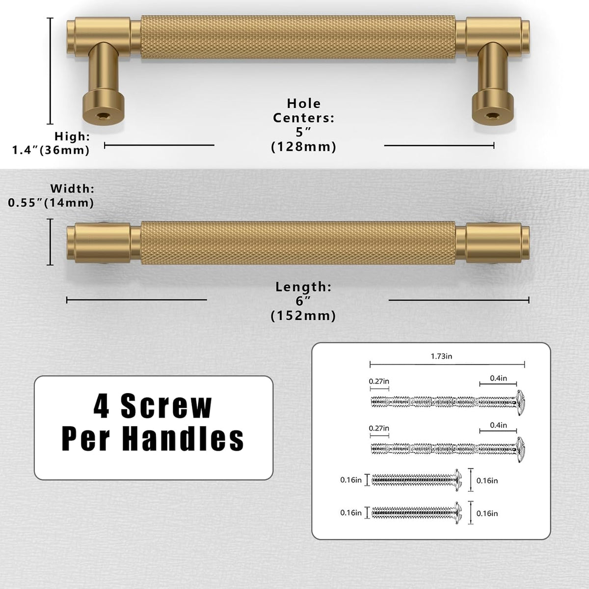 2 Pack Champagne Bronze Knurled Cabinet Pulls 5 Inch(128mm) Kitchen Cabinet Handles Cabinet Hardware Drawer Pulls