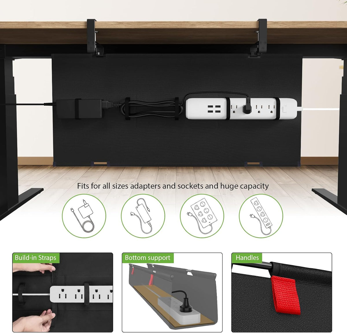 KEEGH No Drill Fabric Under Desk Cable Management Tray 28 in,Black