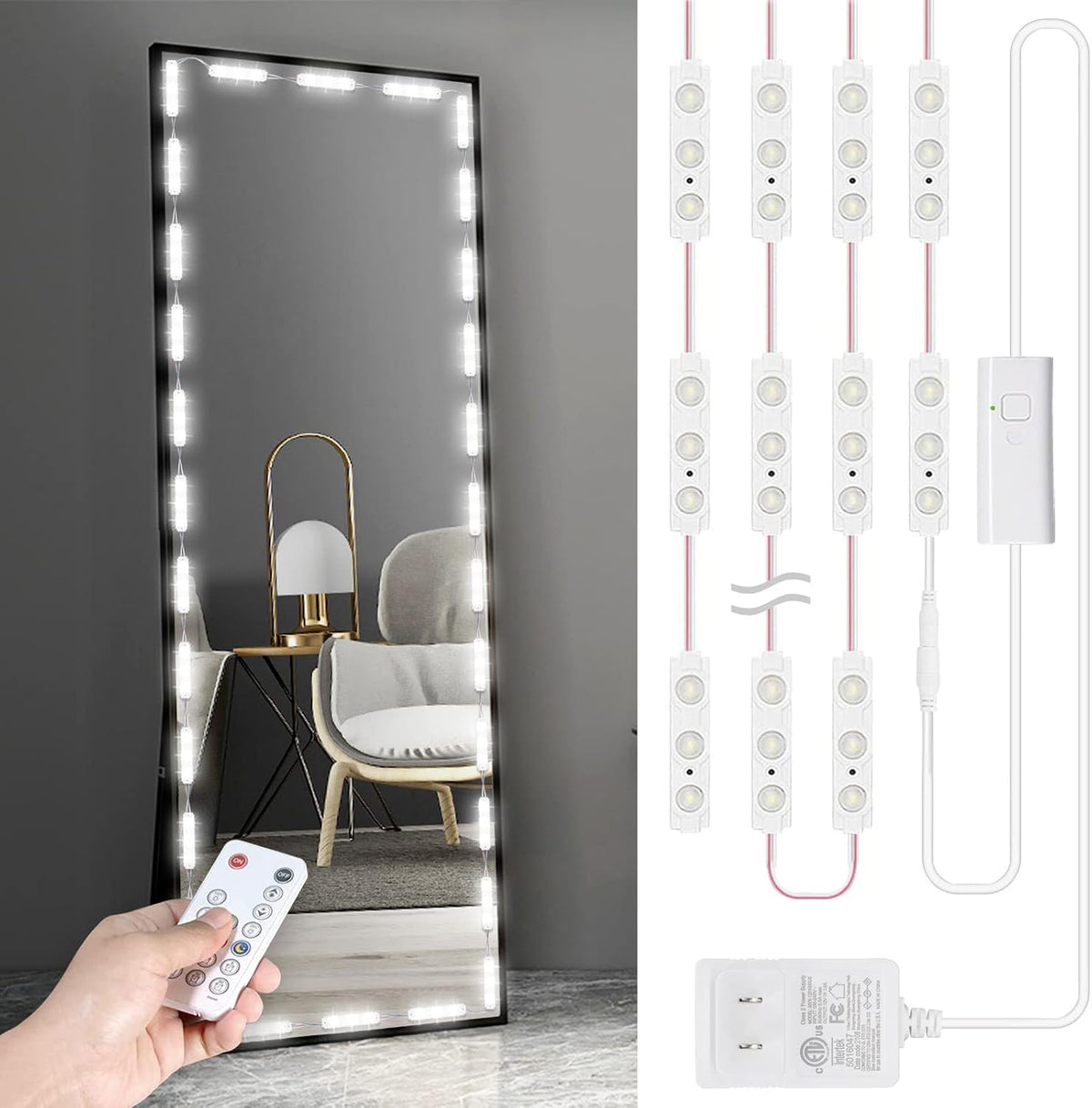 Kintion LED Vanity Mirror Lights with RF Remote, Dimmable Hollywood Style 13ft(4m), Bathroom Waterproof, for Full Body Mirror, Makeup Mirror, Vanity Mirror, Bathroom Mirror(Mirror Not Include)