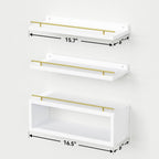 WOPITUES Floating Shelves for Wall with Cube Shelf, Wall Shelves with Metal Rail for Decor, Bathroom Organizers and Storage, Over Toilet Shelves for Bathroom, Toilet Paper-White&Gold