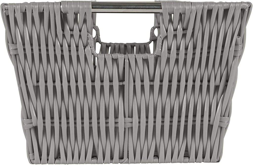 Simplify 3 Piece Set Woven Rattan Tote Baskets | Multi-Size | Handles | Storage & Organization | Toys | Bathroom Accessories | Home | Office | Dorm | Playroom | Closet | Grey