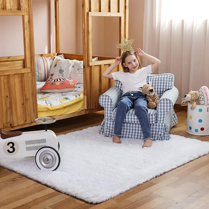 Ophanie White Rugs for Bedroom Fluffy, 4x6 Nursery Soft Fuzzy Shag Plush Shaggy - Image 5