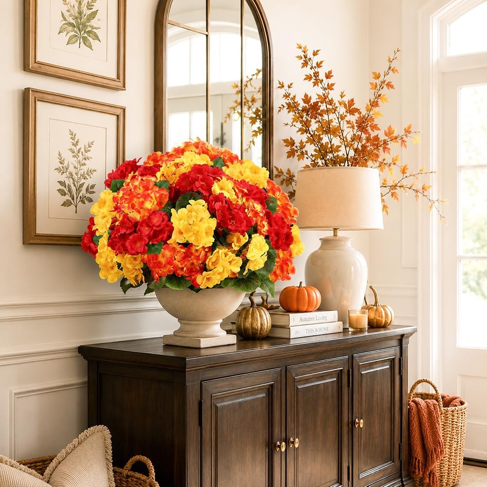 DULEFUN 6Pcs Fall Fake Geraniums Artificial Flowers, Real Faux Flowers