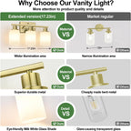 MOKATNG 3-Light Bathroom Light Fixtures, Aged Brass Vanity Light with Milky White Shades, Bathroom Lighting Fixtures Over Mirror, Modern Bathroom Wall Lamp for Mirror Living Room Cabinet Bedroom