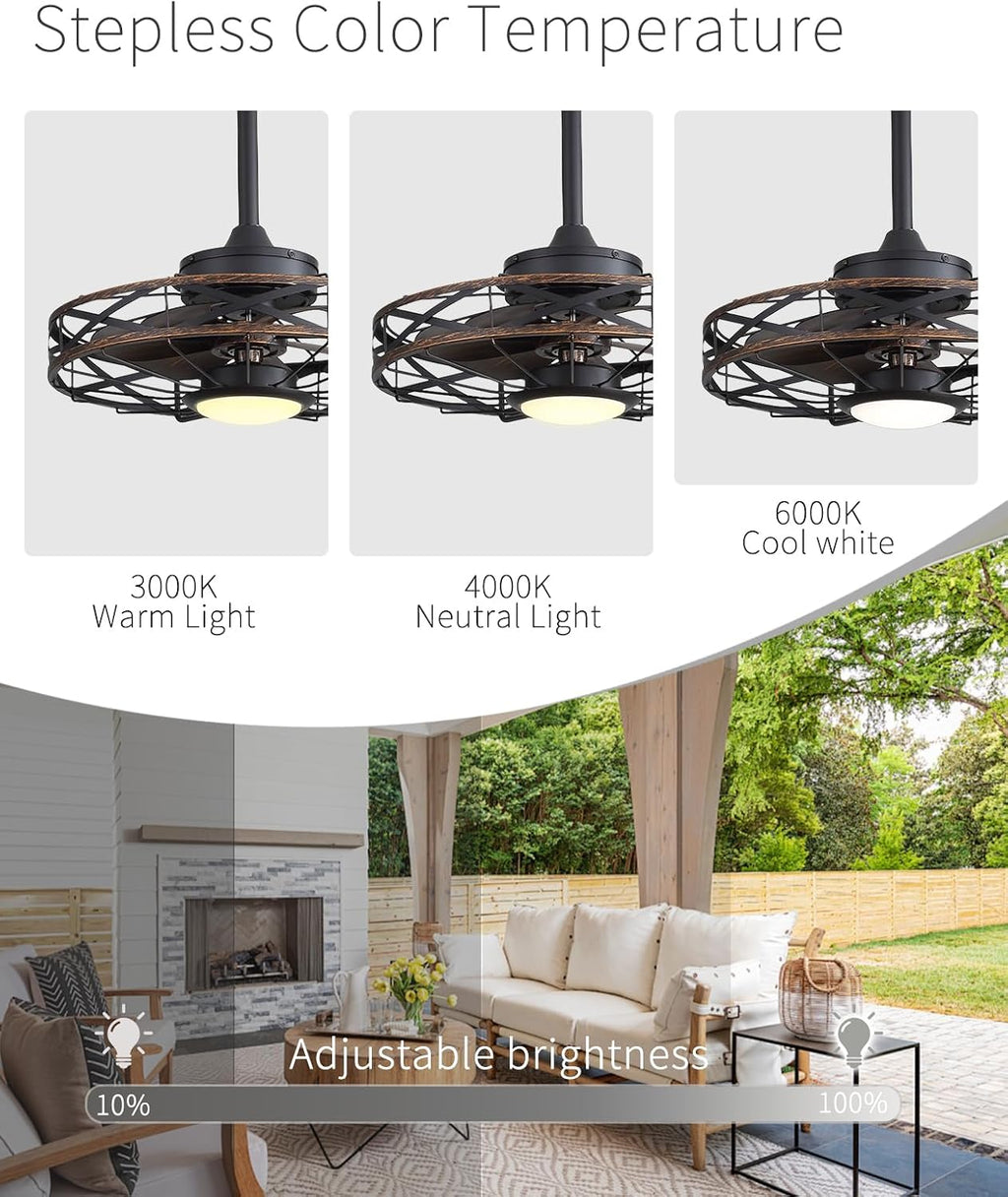 20" Gazebo Fans Outdoor Hanging, Caged Ceiling Fan with Light and Remote