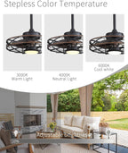 20" Gazebo Fans Outdoor Hanging, Caged Ceiling Fan with Light and Remote