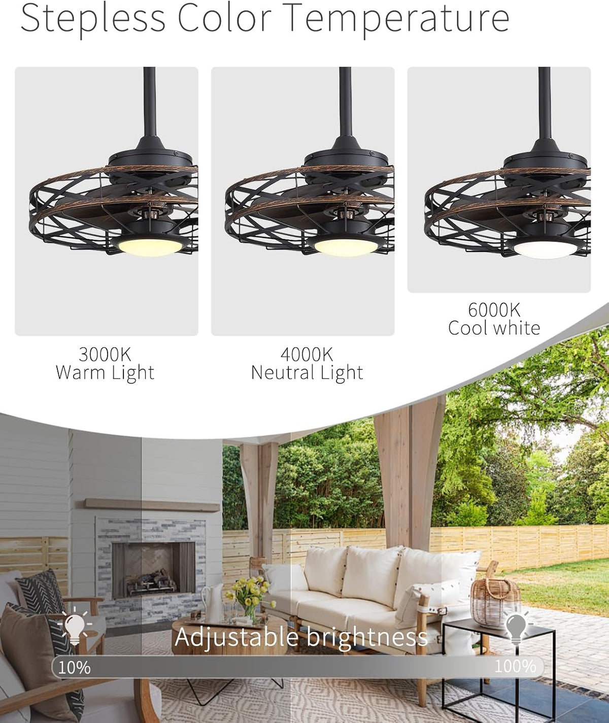 20" Gazebo Fans Outdoor Hanging, Caged Ceiling Fan with Light and Remote
