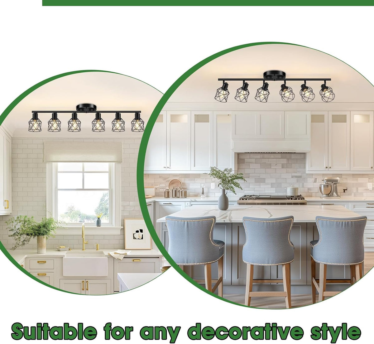 Baocuz 6-Lights Black Semi Flush Mount Ceiling Light, Multi-Directional Ceiling Light Fixtures, Rotatable Kitchen Track Lighting Fixtures with Wire Cages for Living Room, Dining Table, Foyer