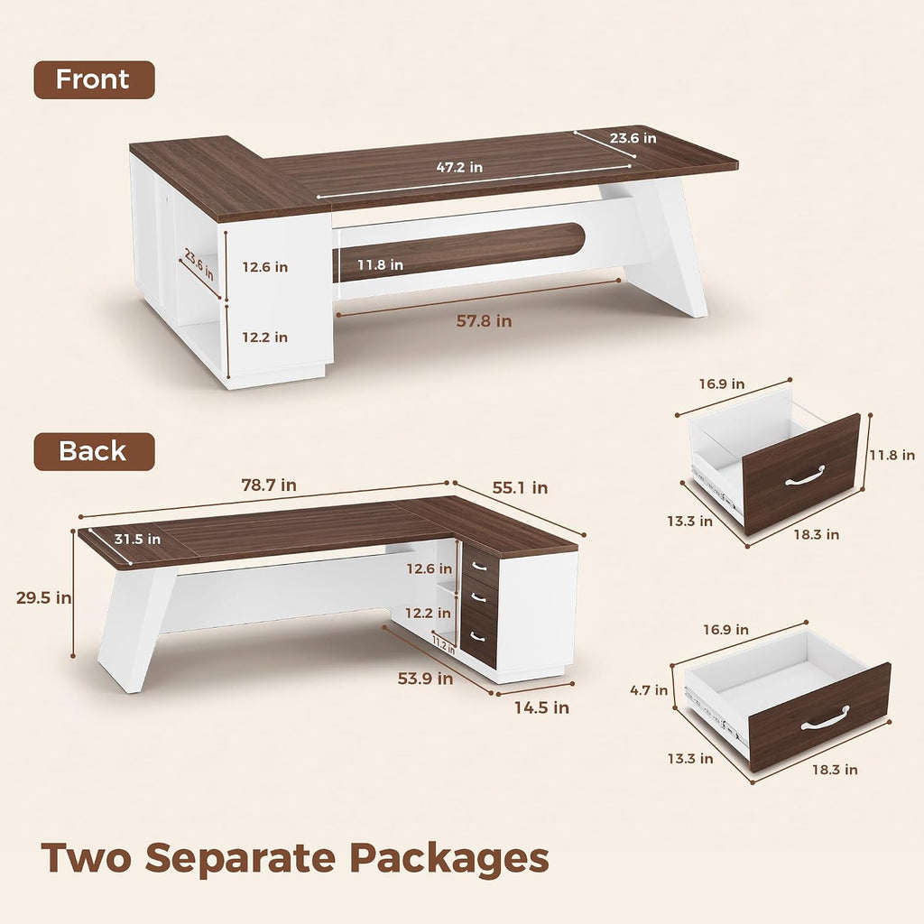 Jocoevol 78.7" L-Shaped Executive Desk, Extra Large Home Office Desk