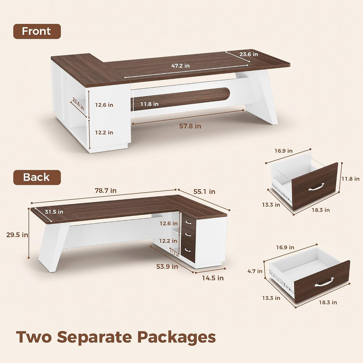 Jocoevol 78.7" L-Shaped Executive Desk, Extra Large Home Office Desk