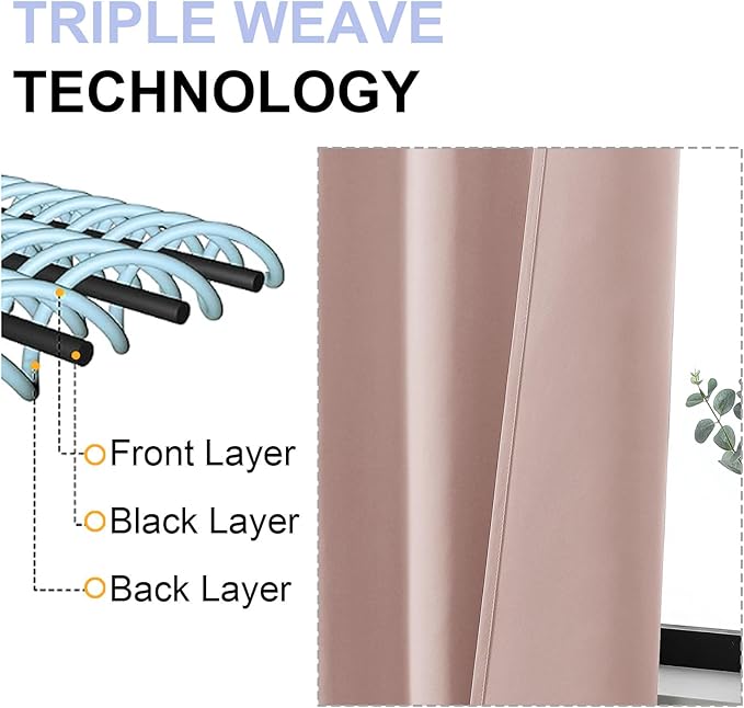 Simplebrand Ava Blush Short 24 Inches Blackout Curtain 2 Panels Set, Half - Image 5