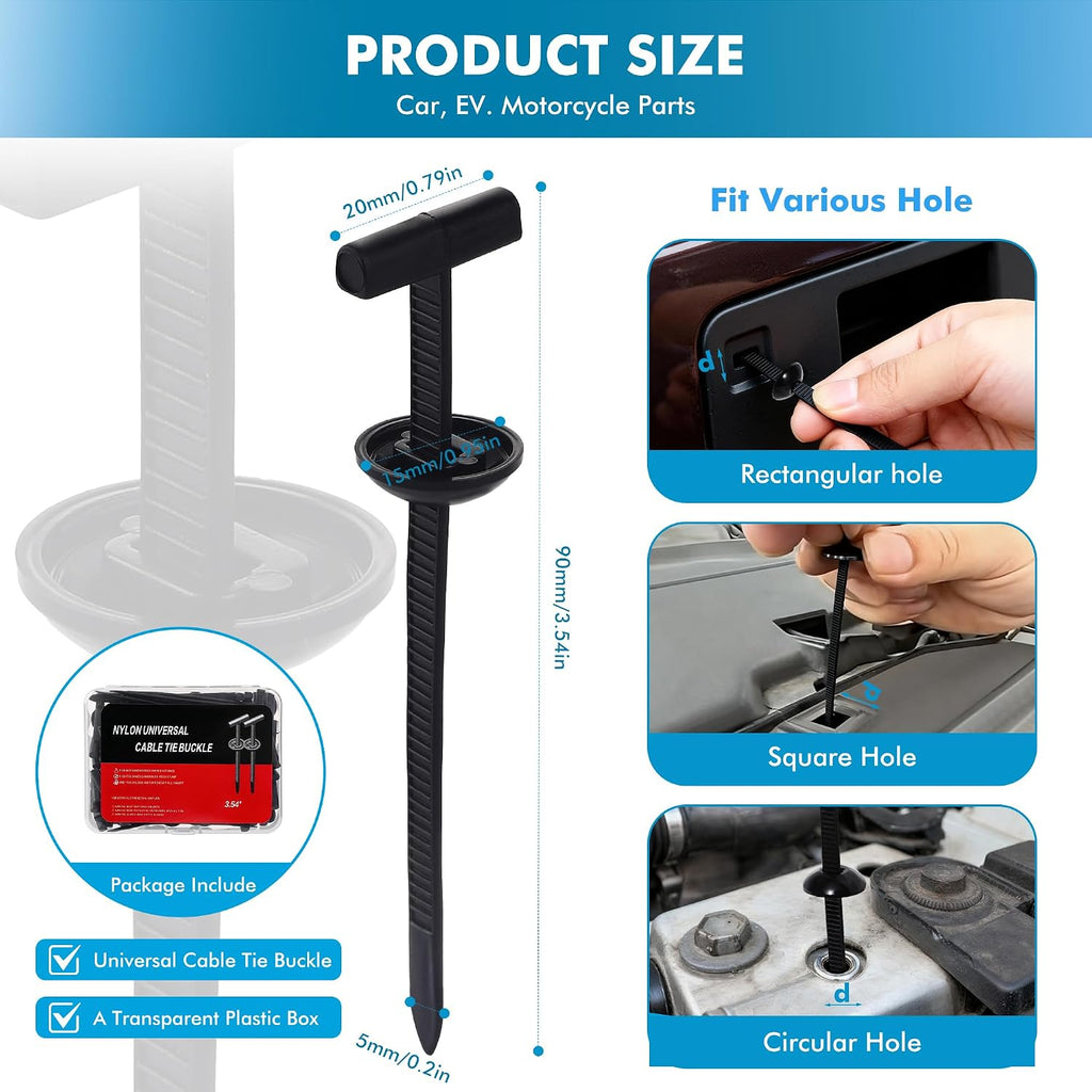 2026 Upgrade Nylon Universal Cable Tie Buckle, New Multifunctional Nylon Zip Ties, Heavy Duty Plastic Rivet T Zip Ties Style for Car Repair, Home Use and Cable Management (150 PCS)