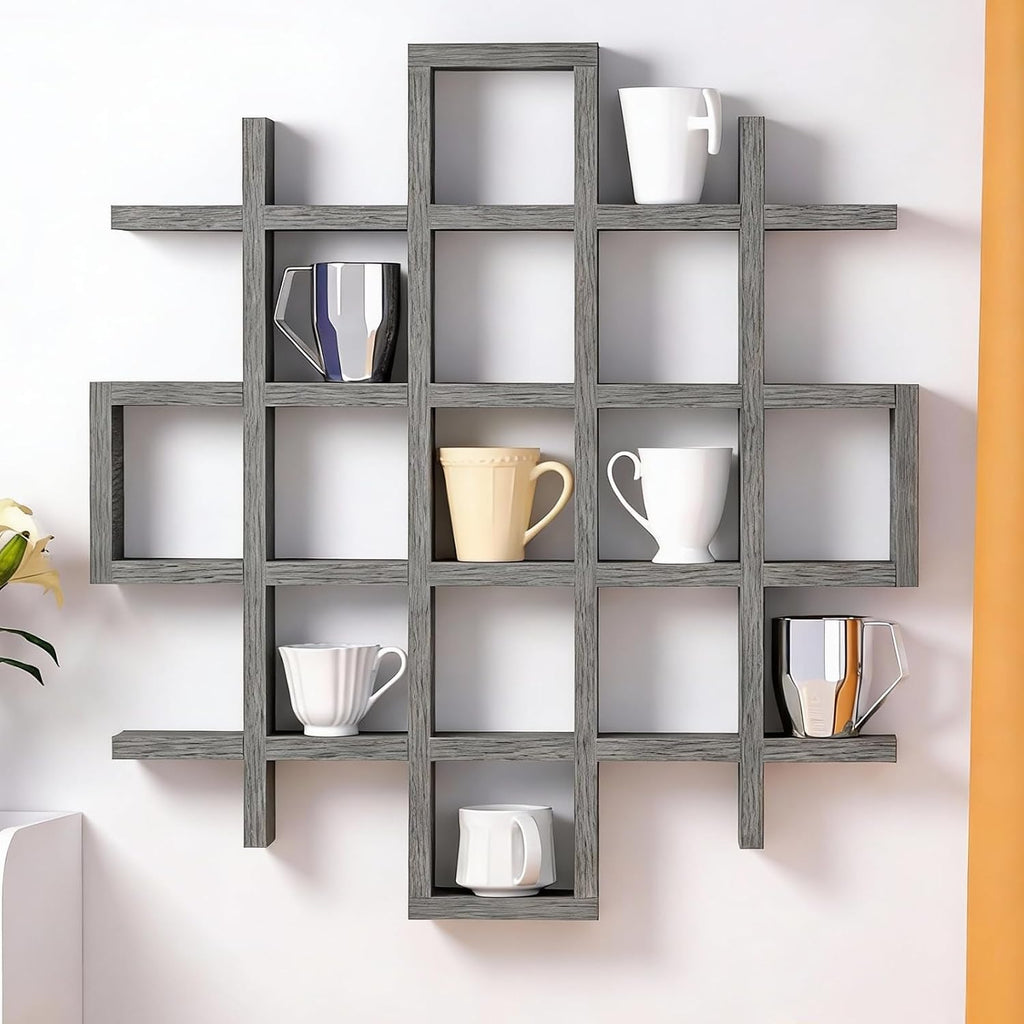 Suzile Mug Display Shelf Wall Mounted,Grid Size 5.1x5.1x3in,Grey