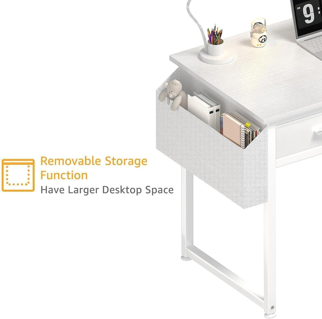 DLisiting 32 Inch Small White Desk with 2 Drawers