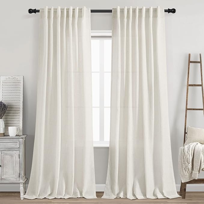Cream Natural Linen Curtains 90 Inch Length 2 Panels Set by Nanspring