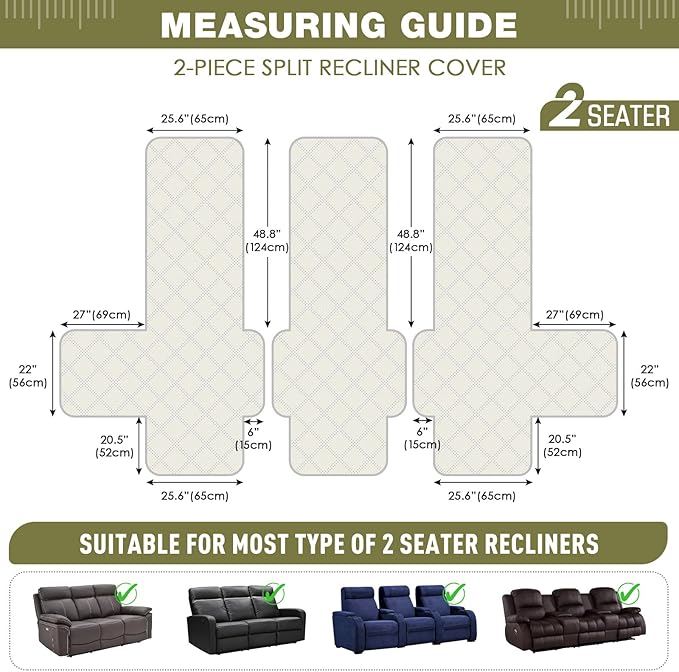 TAOCOCO 100% Waterproof Recliner Sofa Cover, Non Slip Split Couch Covers - Image 2