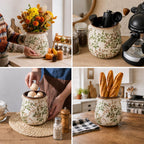Large Vintage Floral Ceramic Utensil Holder for Kitchen Counter