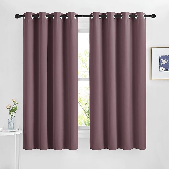 NICETOWN Dry Rose Bedroom Curtains 63 inch Length 2 Panels Set, Solid Thermal by NICETOWN